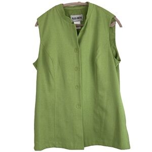 Plaza South Lime Green Button-Up Women’s Vest Blazer Size 16 Lined Y2K Vacation